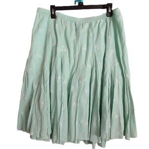 Denim & Co Midi Skirt Size 1X Pull-on Elastid Waist Embroidered Lined Cotton